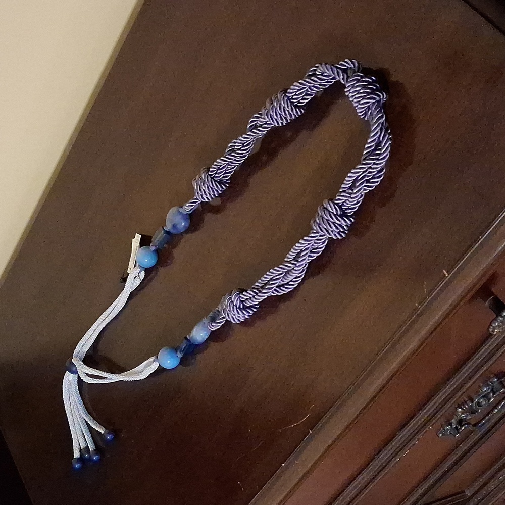 Chicos Denim Blue Beading Macrame And Cord Necklace